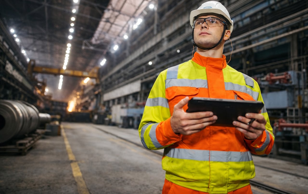 Manufacturing engineer using ERP software on the shop floor